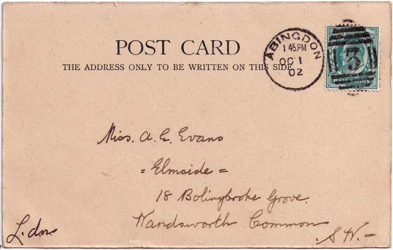 The reverse of an old postcard. The postcard is of Abingdon: St. Helen's from the Bridge