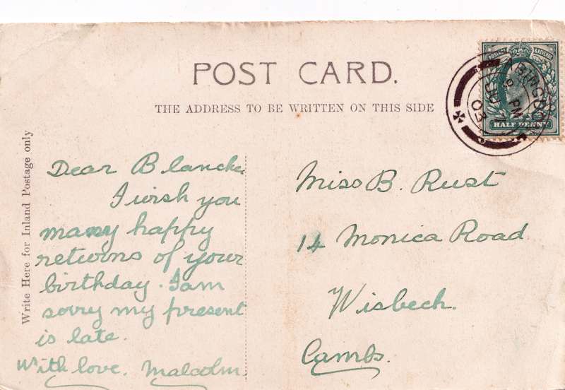 The reverse of an old postcard. The postcard is of Abingdon: St. Helen's from the Bridge