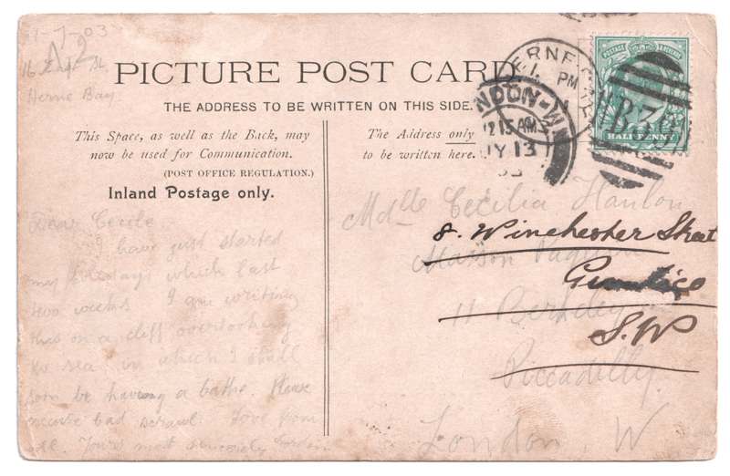 The reverse of an old postcard. The postcard is of Abingdon: St. Helen's from the Bridge