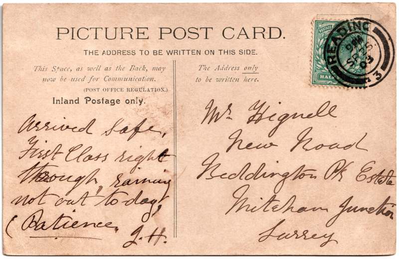 The reverse of an old postcard. The postcard is of Abingdon: The Bridge