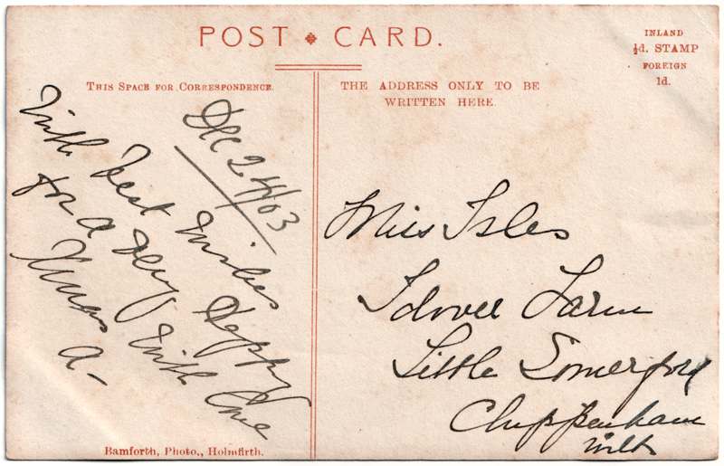 The reverse of an old postcard. The postcard is of Abingdon: Other Streets