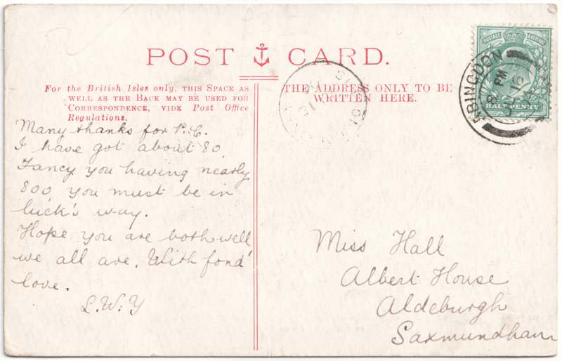 The reverse of an old postcard. The postcard is of Abingdon: Albert Park and Abingdon School