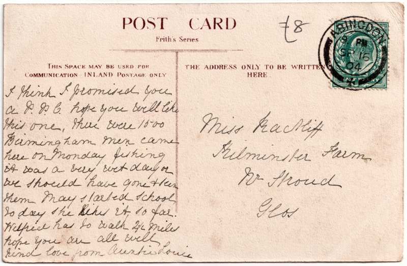 The reverse of an old postcard. The postcard is of Abingdon: St. Helen's Wharf