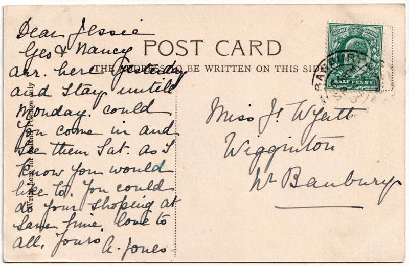 The reverse of an old postcard. The postcard is of Abingdon: Albert Park and Abingdon School