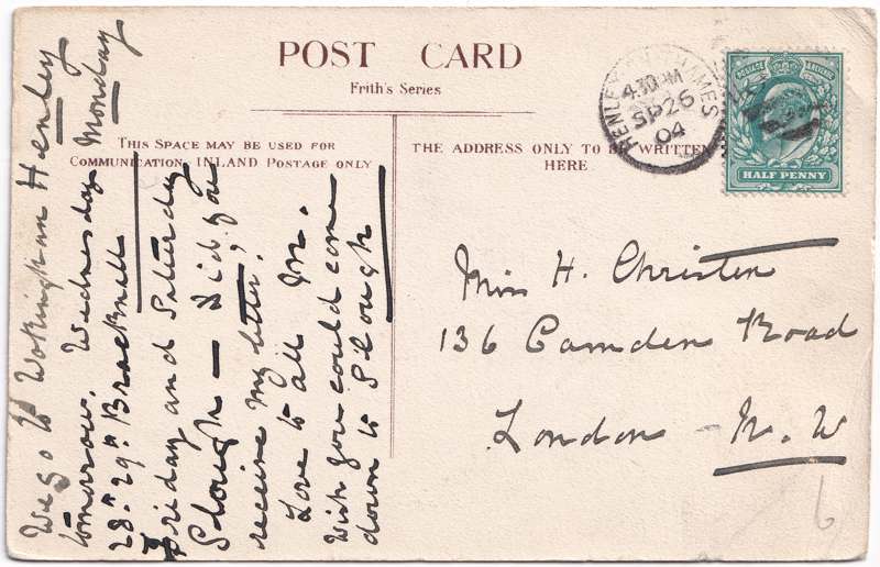 The reverse of an old postcard. The postcard is of Abingdon: St. Helen's Wharf