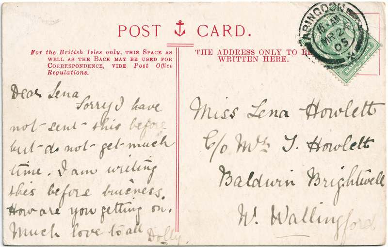 The reverse of an old postcard. The postcard is of Abingdon: St. Helen's from the Bridge