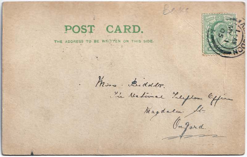 The reverse of an old postcard. The postcard is of Abingdon: The Bridge