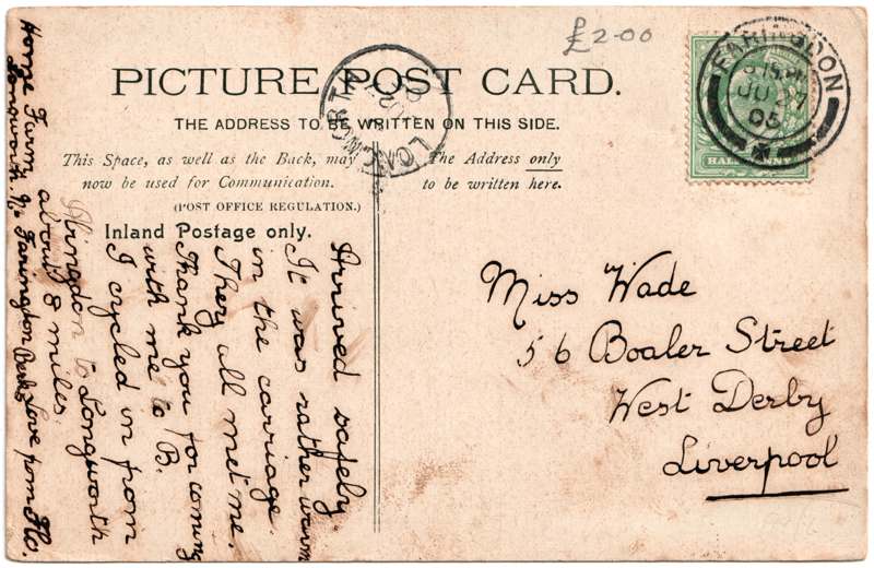 The reverse of an old postcard. The postcard is of Abingdon: St. Helen's from the Bridge