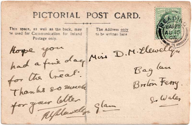 The reverse of an old postcard. The postcard is of Abingdon: Marketplace