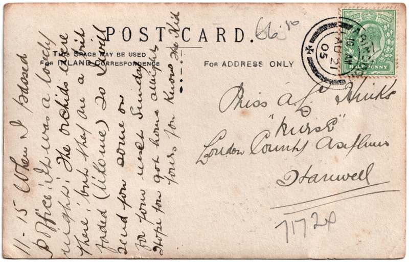 The reverse of an old postcard. The postcard is of Abingdon: Other local interest