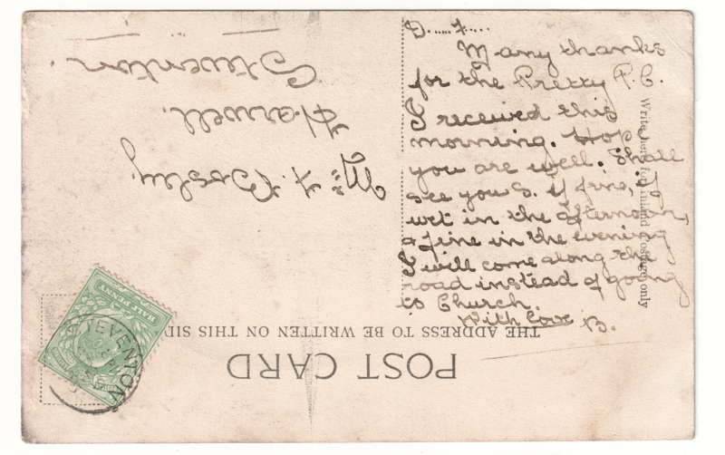 The reverse of an old postcard. The postcard is of Abingdon: St. Helen's Wharf