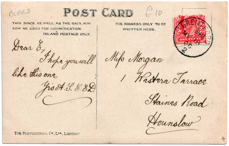 The reverse of an old postcard. The postcard is of Abingdon: The Bridge