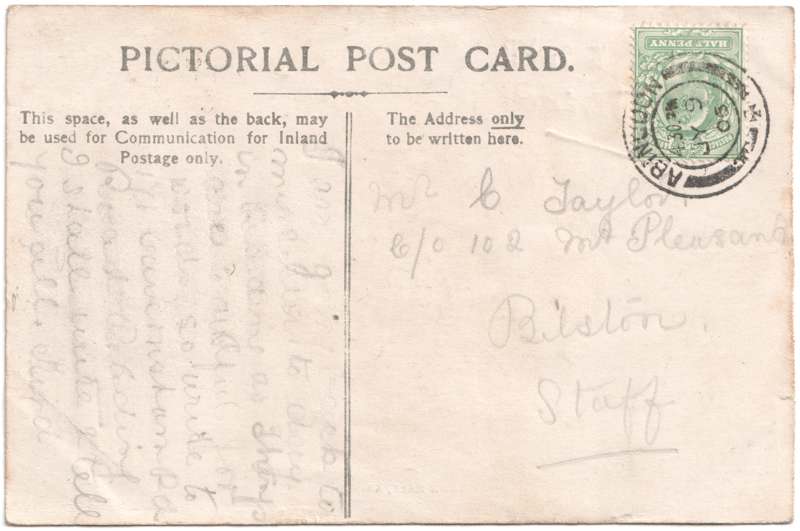 The reverse of an old postcard. The postcard is of Abingdon: Marketplace