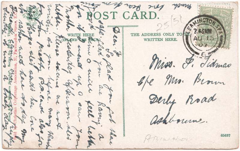 The reverse of an old postcard. The postcard is of Abingdon: St. Helen's from the Bridge