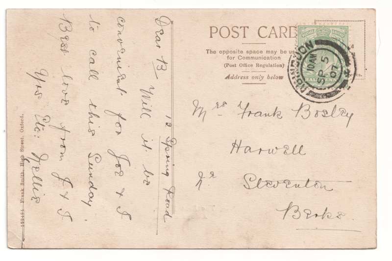 The reverse of an old postcard. The postcard is of Abingdon: The Bridge