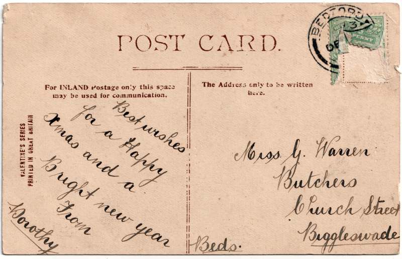 The reverse of an old postcard. The postcard is of Abingdon: St. Helen's Wharf