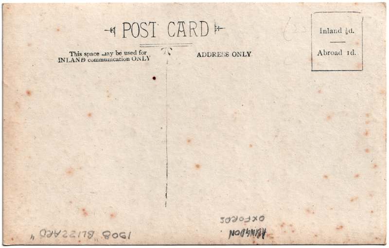 The reverse of an old postcard. The postcard is of Abingdon: Albert Park and Abingdon School