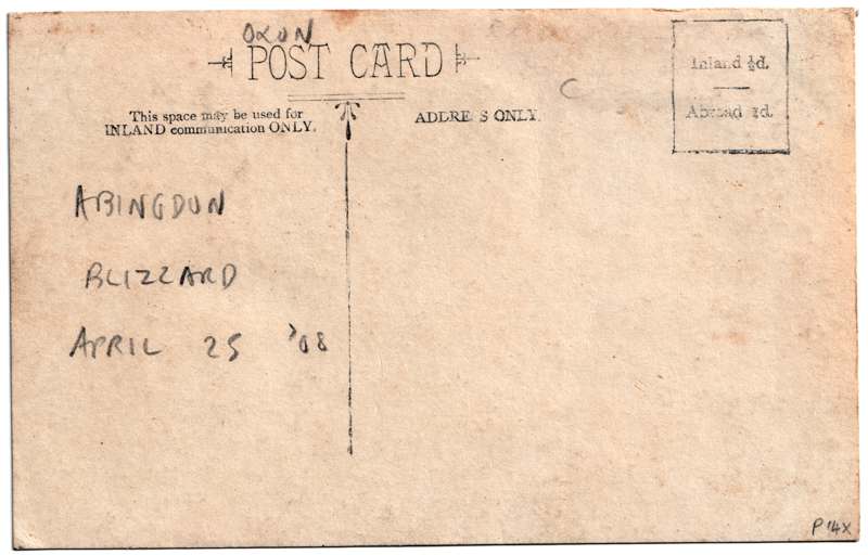 The reverse of an old postcard. The postcard is of Abingdon: Albert Park and Abingdon School