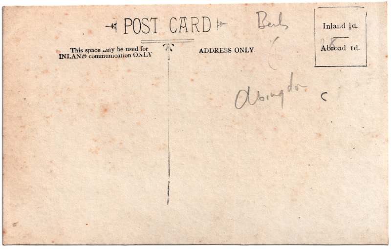 The reverse of an old postcard. The postcard is of Abingdon: Town Centre Streets