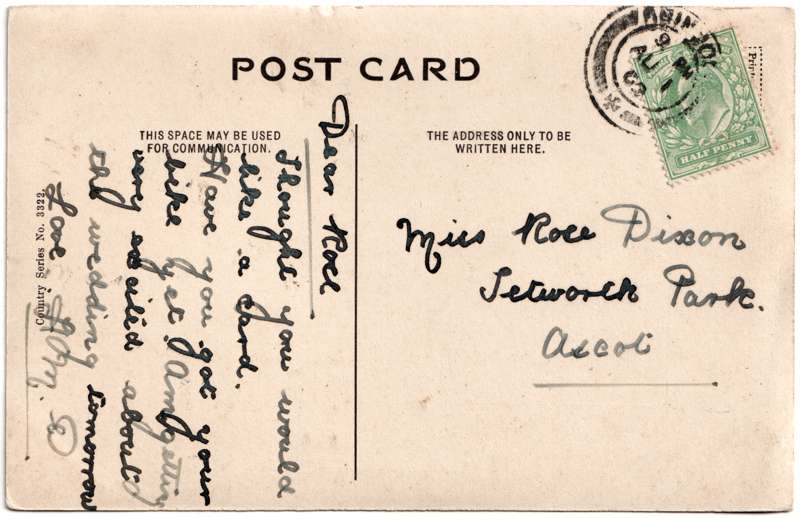 The reverse of an old postcard. The postcard is of Abingdon: Other Streets