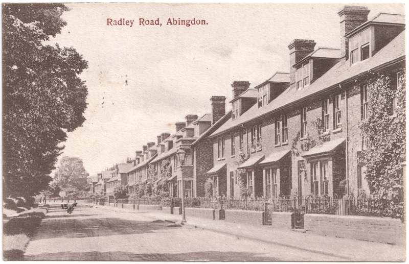 The front of an old postcard. The postcard is of Abingdon: Other Streets