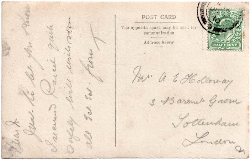 The reverse of an old postcard. The postcard is of Abingdon: Albert Park and Abingdon School