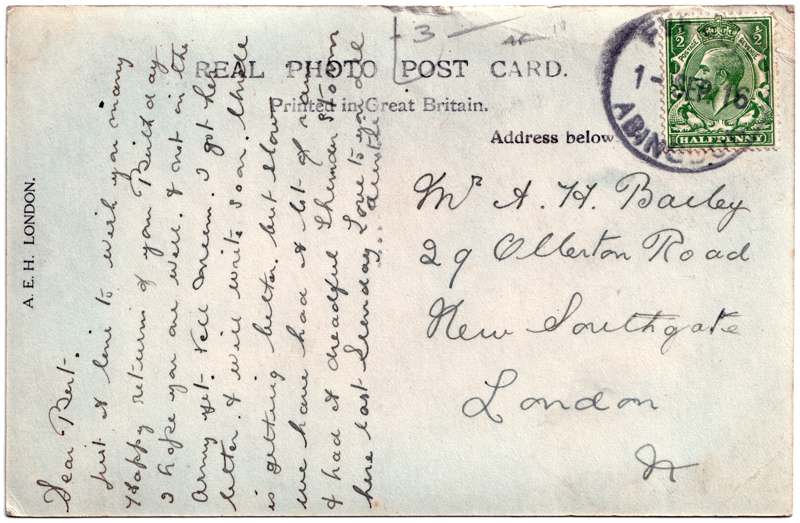 The reverse of an old postcard. The postcard is of Abingdon: Other local interest