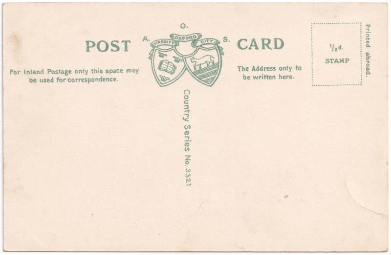 The reverse of an old postcard. The postcard is of Abingdon: St. Helen's Church and the Almshouses