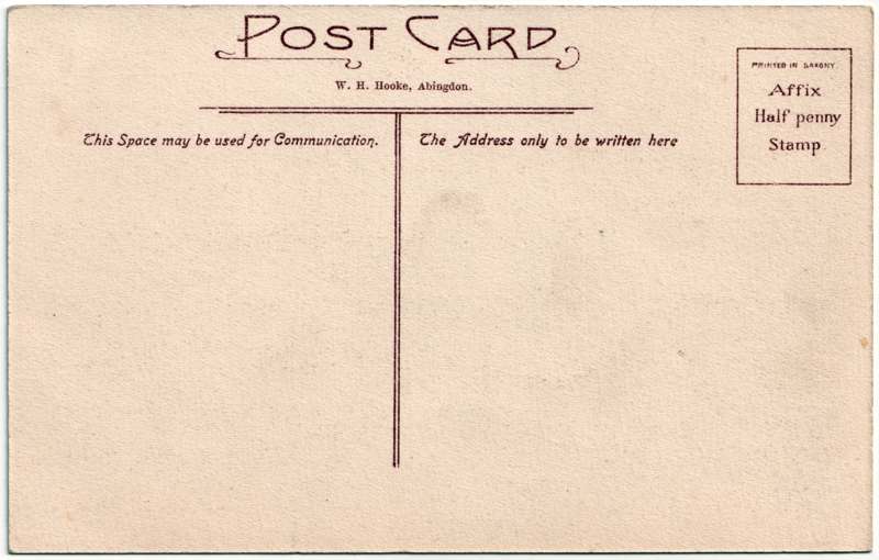 The reverse of an old postcard. The postcard is of Abingdon: Town Centre Streets