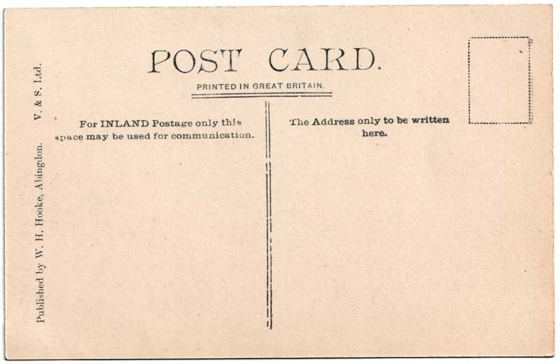 The reverse of an old postcard. The postcard is of Abingdon: St. Helen's Church and the Almshouses