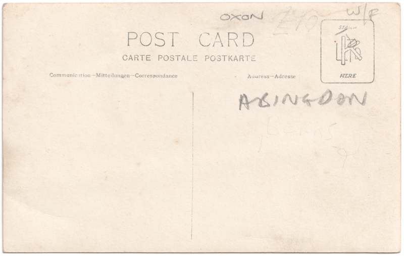 The reverse of an old postcard. The postcard is of Abingdon: Other local interest