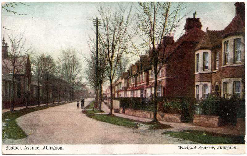 The front of an old postcard. The postcard is of Abingdon: Other Streets