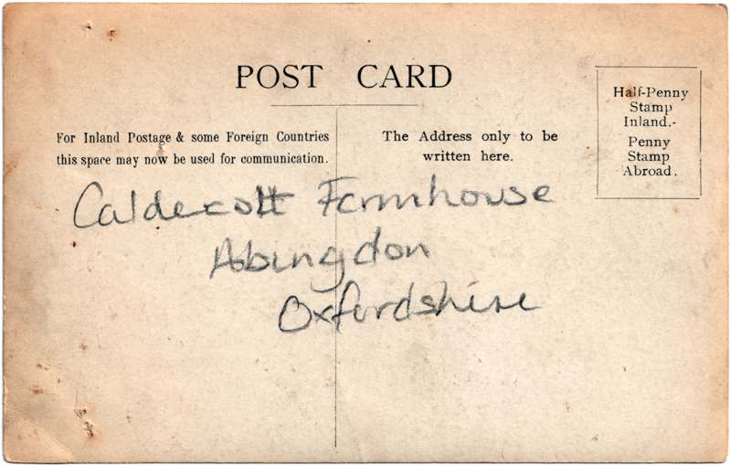 The reverse of an old postcard. The postcard is of Abingdon: Other Streets