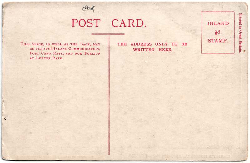 The reverse of an old postcard. The postcard is of Abingdon: St. Helen's Church and the Almshouses