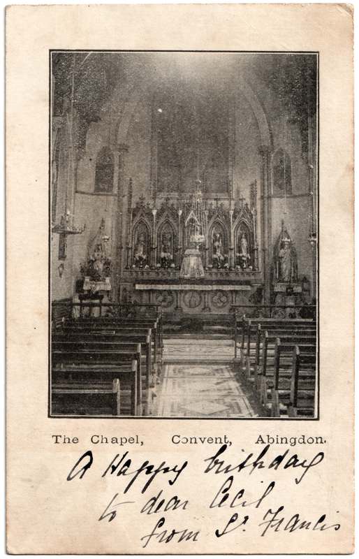 The front of an old postcard. The postcard is of Abingdon: Other local interest