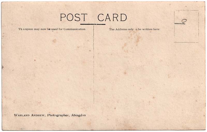 The reverse of an old postcard. The postcard is of Abingdon: Town Centre Streets