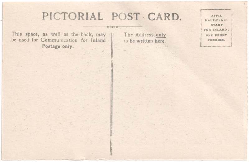 The reverse of an old postcard. The postcard is of Abingdon: Town Centre Streets