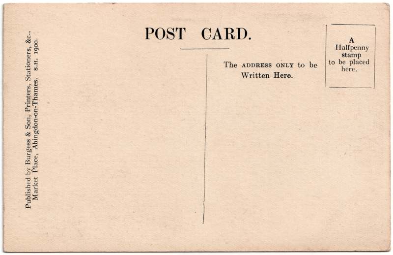 The reverse of an old postcard. The postcard is of Abingdon: Abingdon Lock