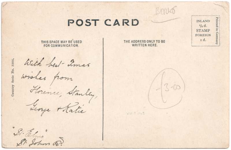 The reverse of an old postcard. The postcard is of Abingdon: Albert Park and Abingdon School