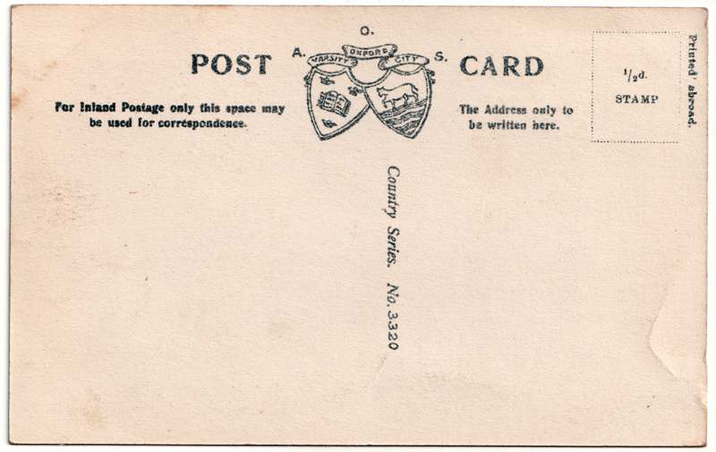 The reverse of an old postcard. The postcard is of Abingdon: St. Helen's Church and the Almshouses