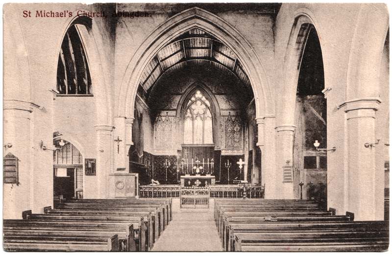 The front of an old postcard. The postcard is of Abingdon: Albert Park and Abingdon School
