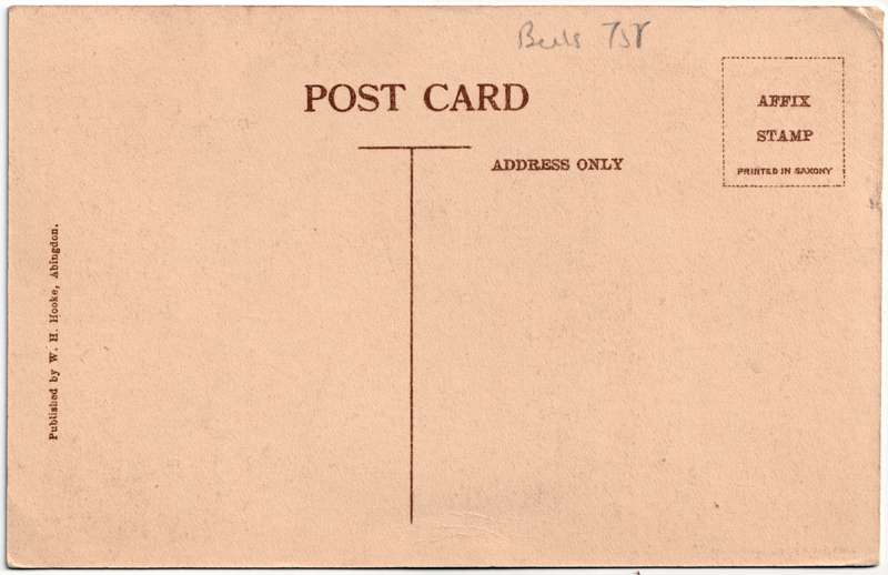 The reverse of an old postcard. The postcard is of Abingdon: The Abbey Buildings