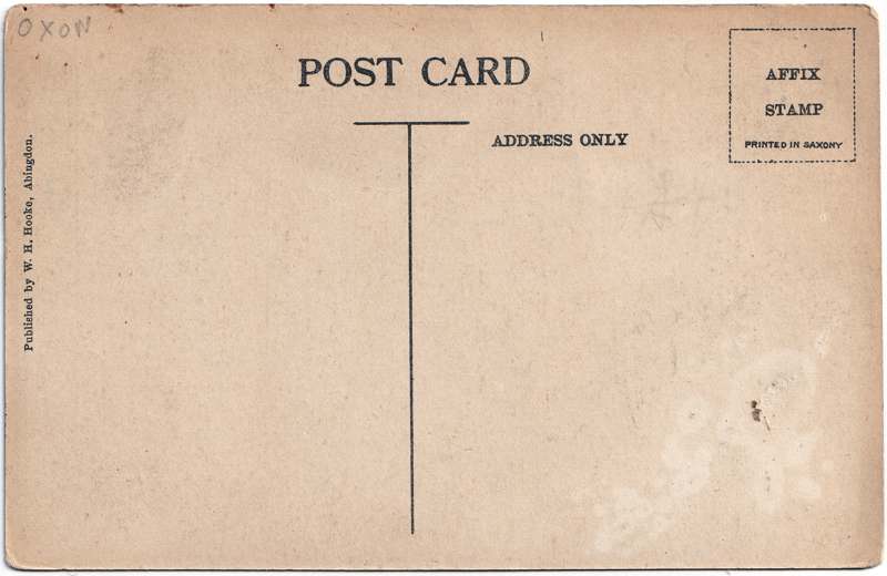 The reverse of an old postcard. The postcard is of Abingdon: The Bridge