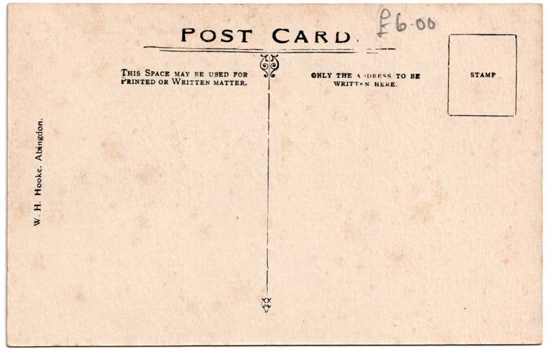 The reverse of an old postcard. The postcard is of Abingdon: Marketplace