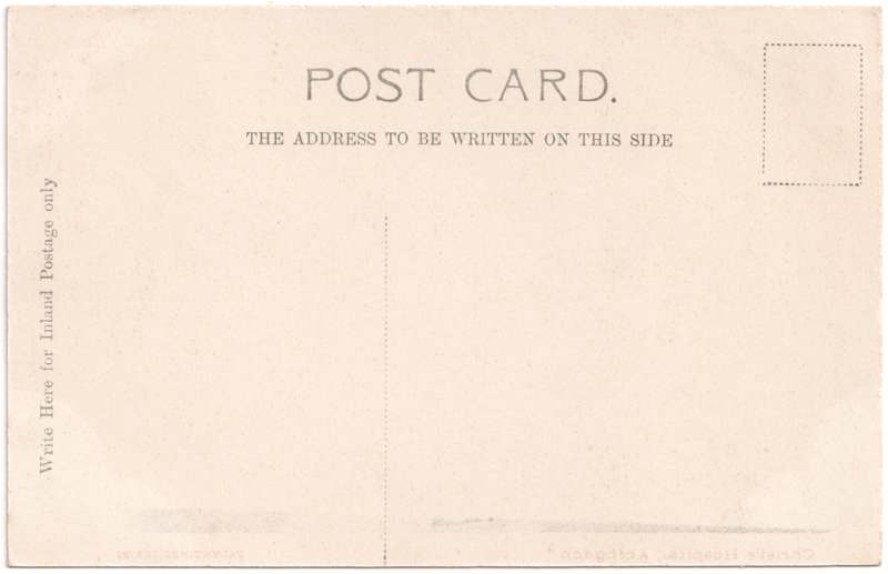 The reverse of an old postcard. The postcard is of Abingdon: St. Helen's Church and the Almshouses