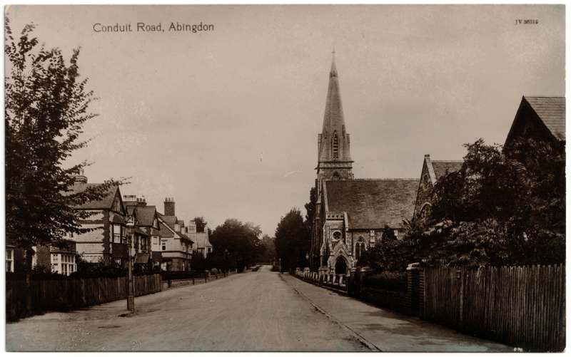 The front of an old postcard. The postcard is of Abingdon: Other Streets