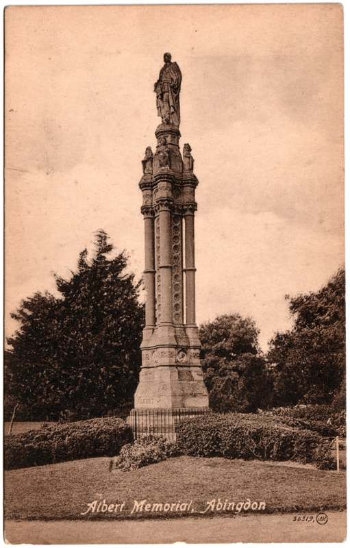 The front of an old postcard. The postcard is of Abingdon: Albert Park and Abingdon School